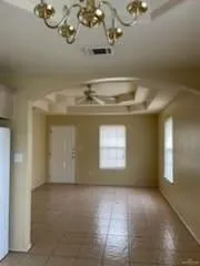 a view of a livingroom with a chandelier