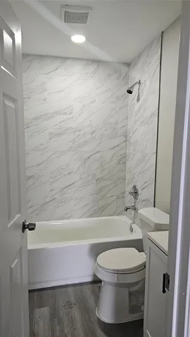 a bathroom with a toilet and a bathtub