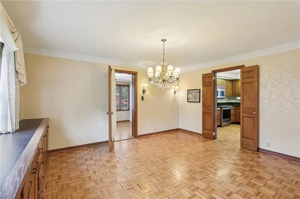 a view of a livingroom with a chandelier