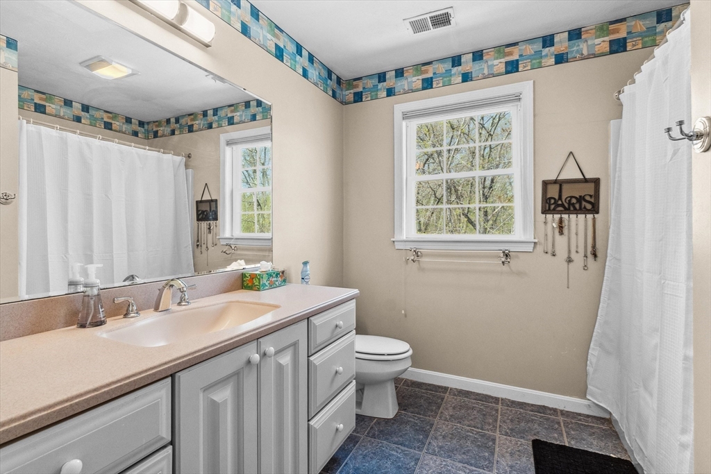 10 Falls Brook Road Hudson, MA 01749 - Photo 26 of 42 a bathroom with a sink a toilet a mirror and a window