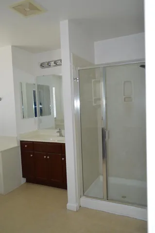 a bathroom with a sink and a shower