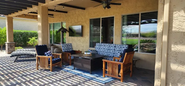 a outdoor living space with furniture