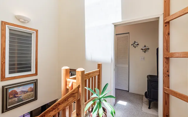 a view of a hallway with workspace