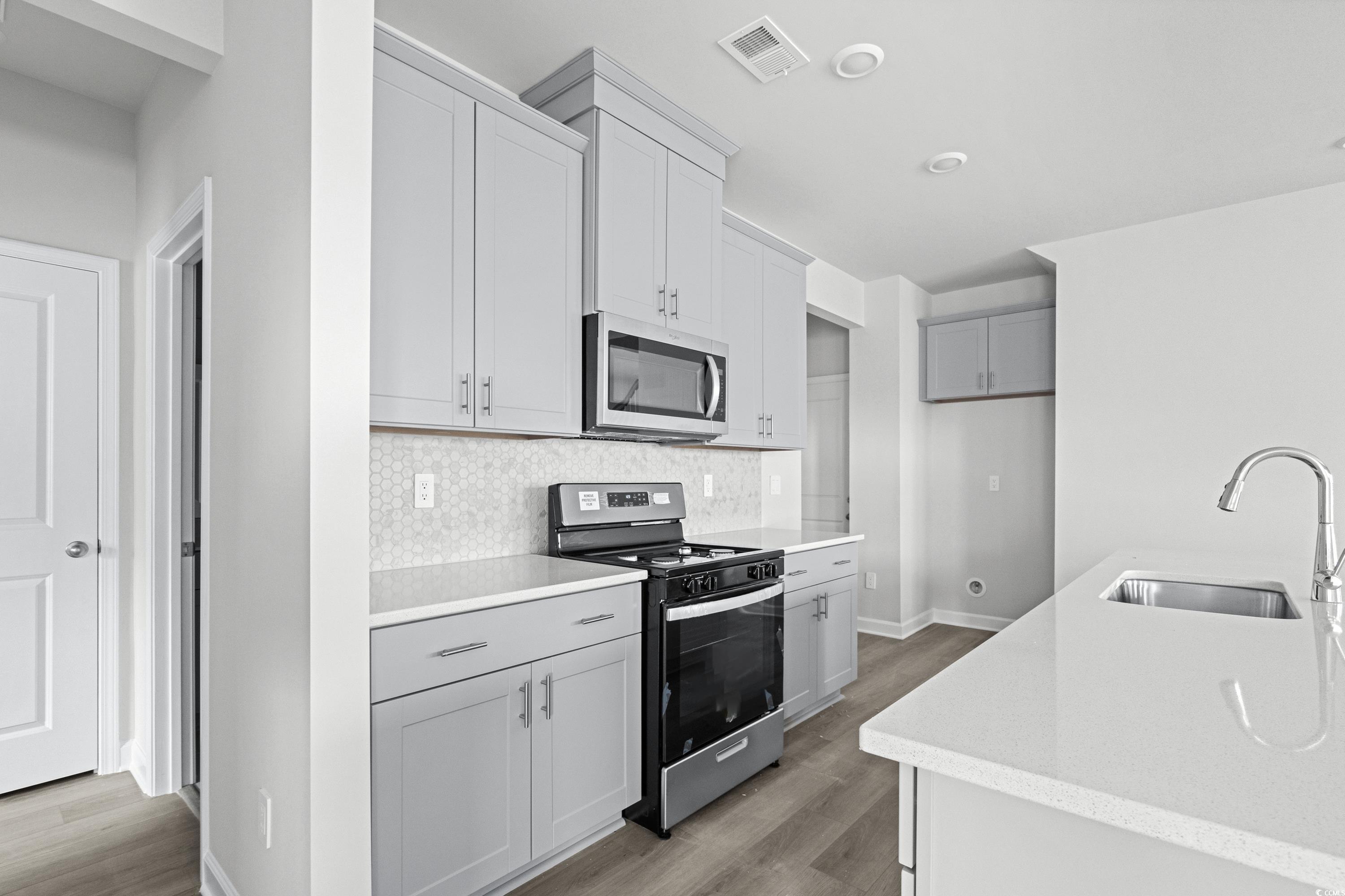 2113 Copper Crk Loop Longs, SC 29568 - Photo 11 of 37 Kitchen with sink, gray cabinetry, hardwood / wood