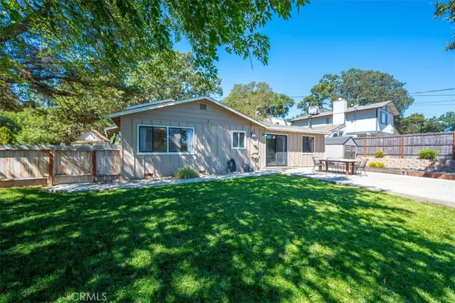 front view of a house with a patio