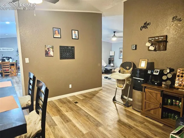 a workspace with wooden floor