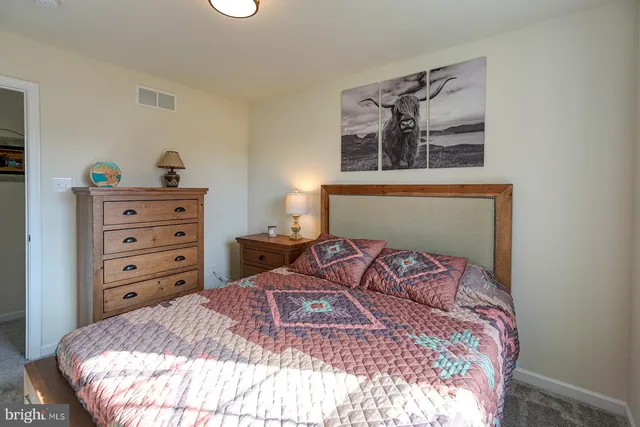 a bedroom with a bed and closet