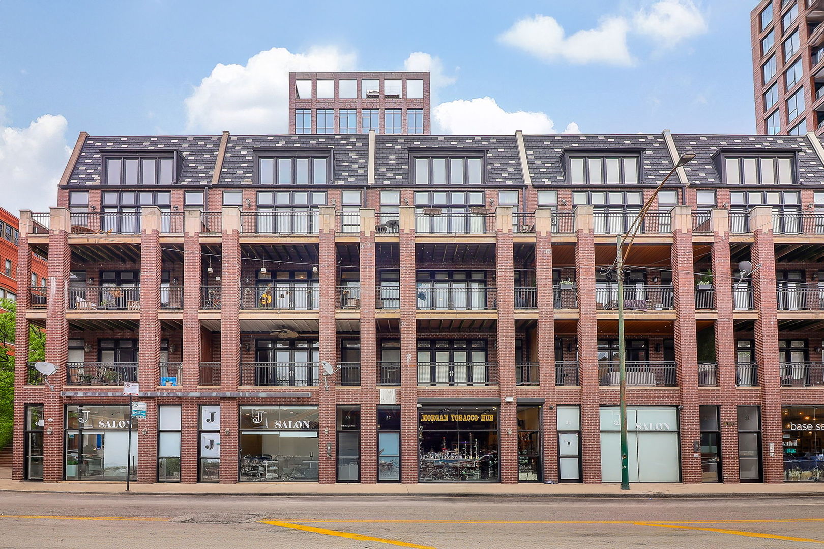 a view of a tall buildings