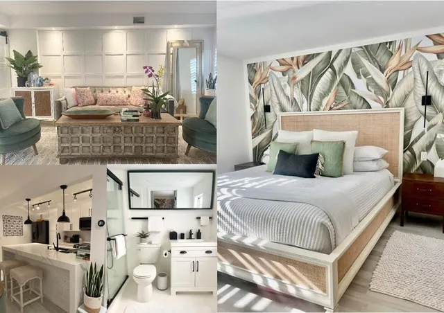 a bedroom with a bed and a night stand