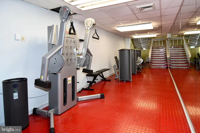 a view of a room with gym equipment