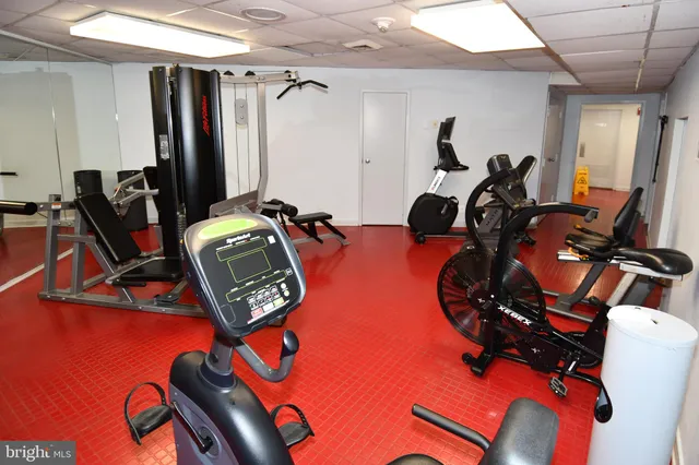 a view of a room with gym equipment
