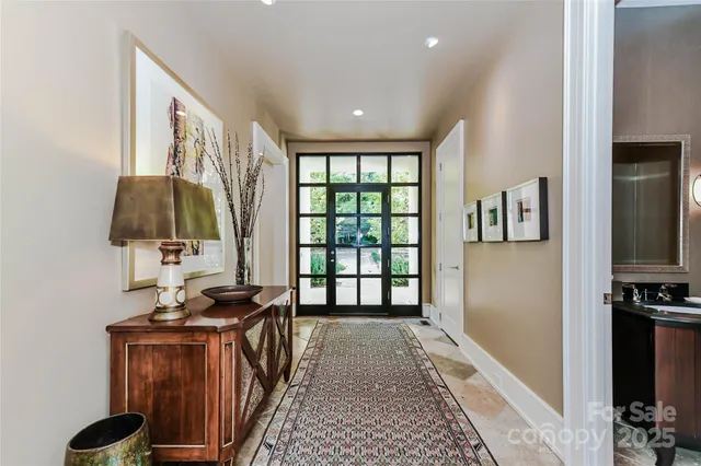 a view of a hallway with workspace