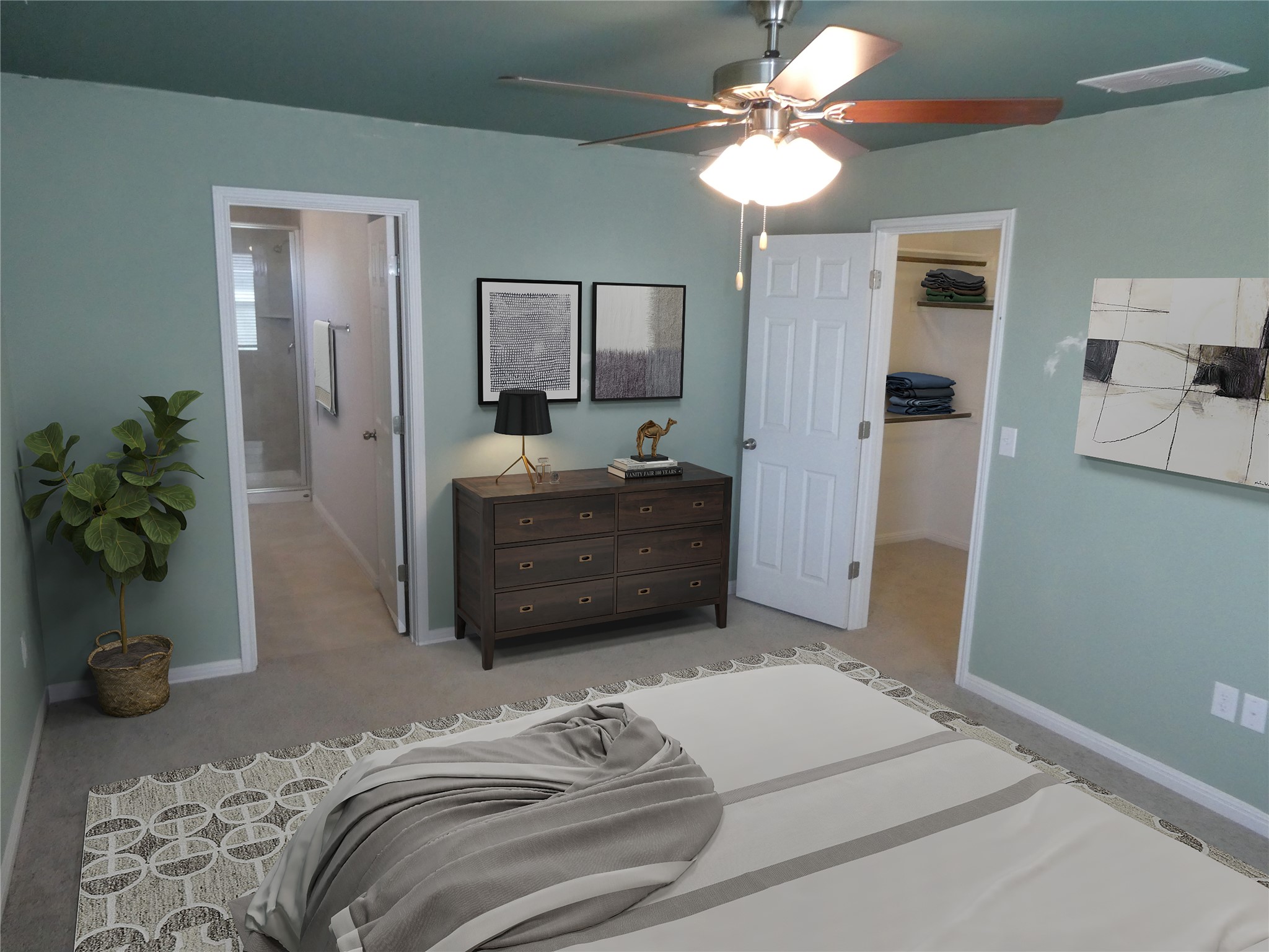 10906 Sentinel Drive Austin, TX 78747 - Photo 9 of 18 a bedroom with a bed and a chandelier