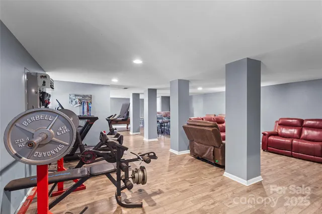 a view of a room with gym equipment