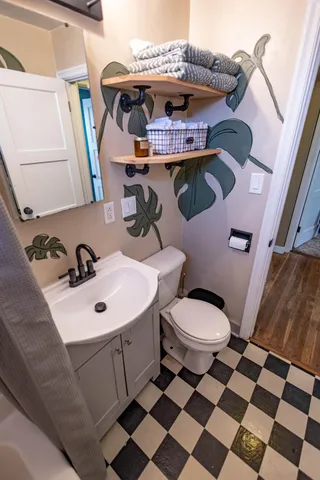 a bathroom with a sink and a toilet