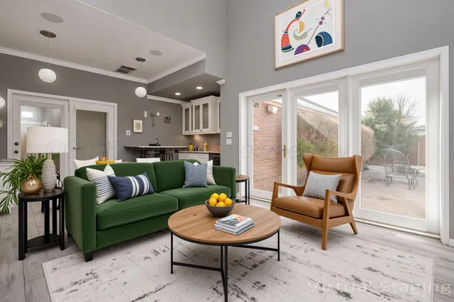 a spacious bathroom with a double vanity sink and a mirror
