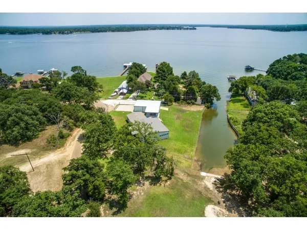 a view of a lake from a yard
