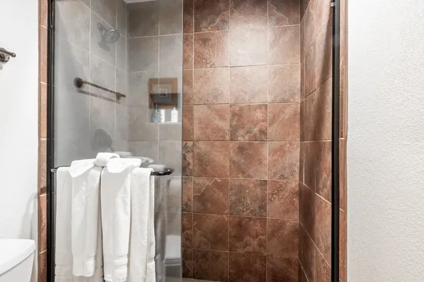 a bathroom with a mirror