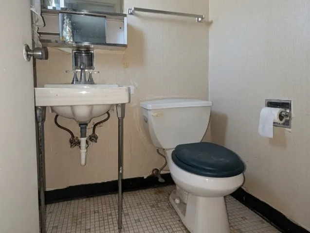 a bathroom with a toilet and a sink