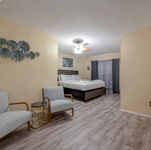 a living room with a couch and a table