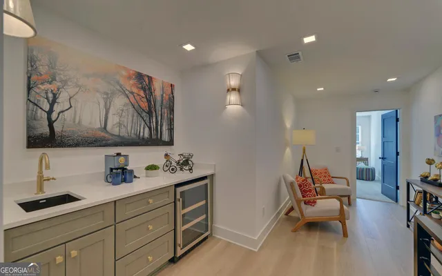 a living room with furniture fireplace and window