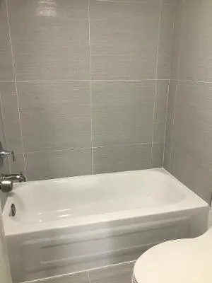a bathroom with a bathtub