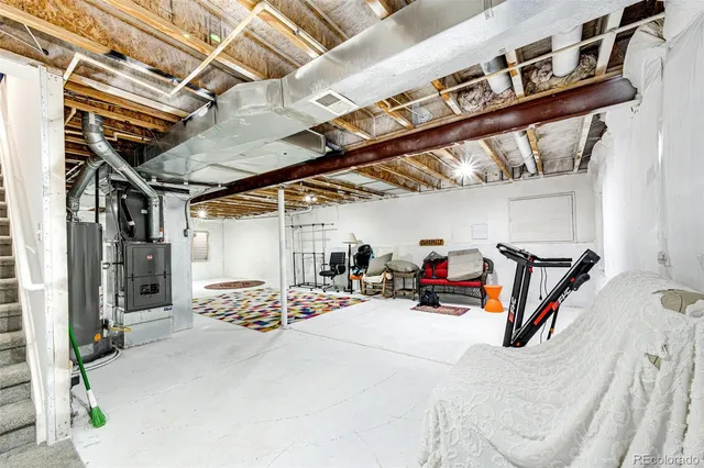 a view of a garage with gym equipment
