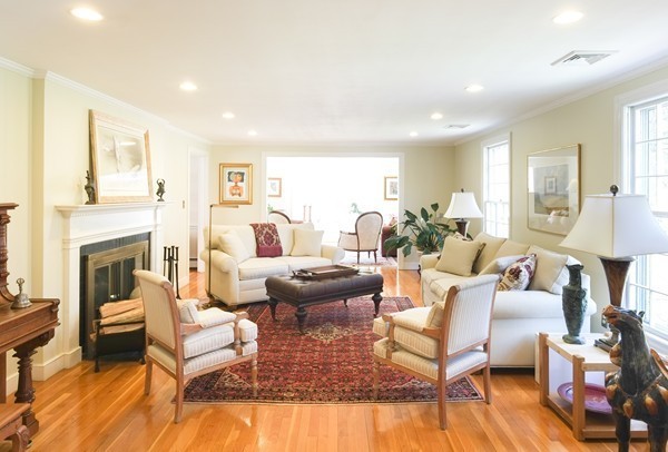 123 Draper Road Wayland, MA 01778 - Photo 2 of 30 a living room with fireplace furniture and a wooden floor
