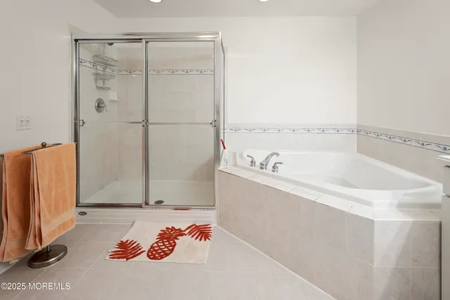 a bathroom with a bathtub and a shower