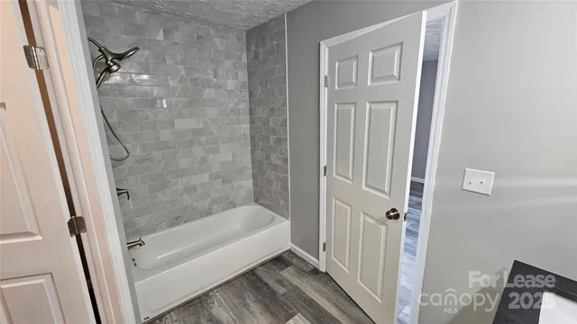 a bathroom with a bathtub