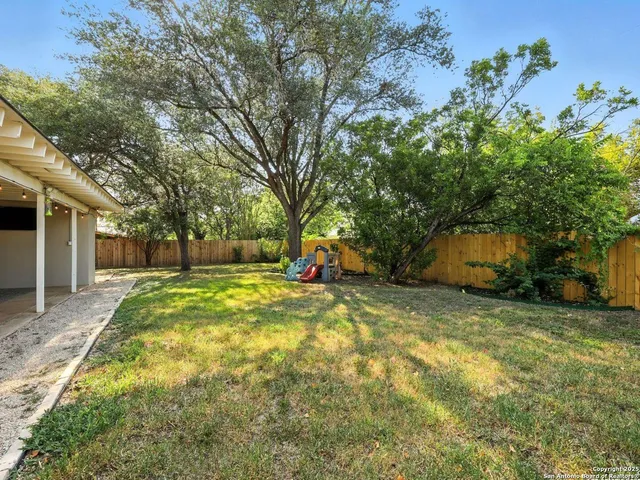 a view of a yard with a house and large tree