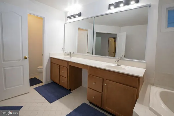 a bathroom with a double vanity sink and mirror