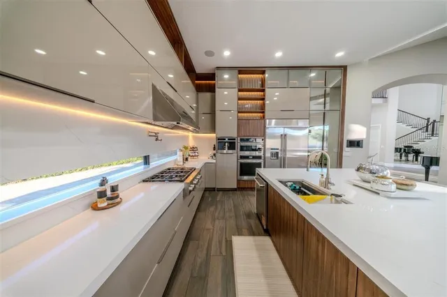 a close view of a stove top oven and sink