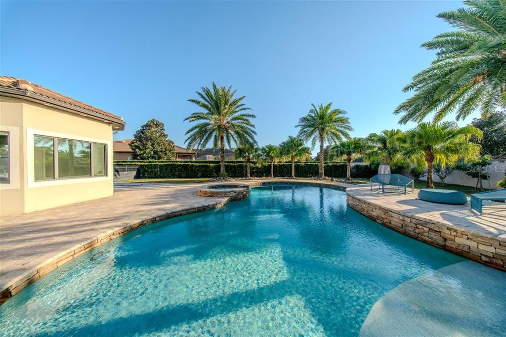 4303 Isabella Circle Windermere, FL 34786 - Photo 45 of 77 a view of a swimming pool with a garden and patio