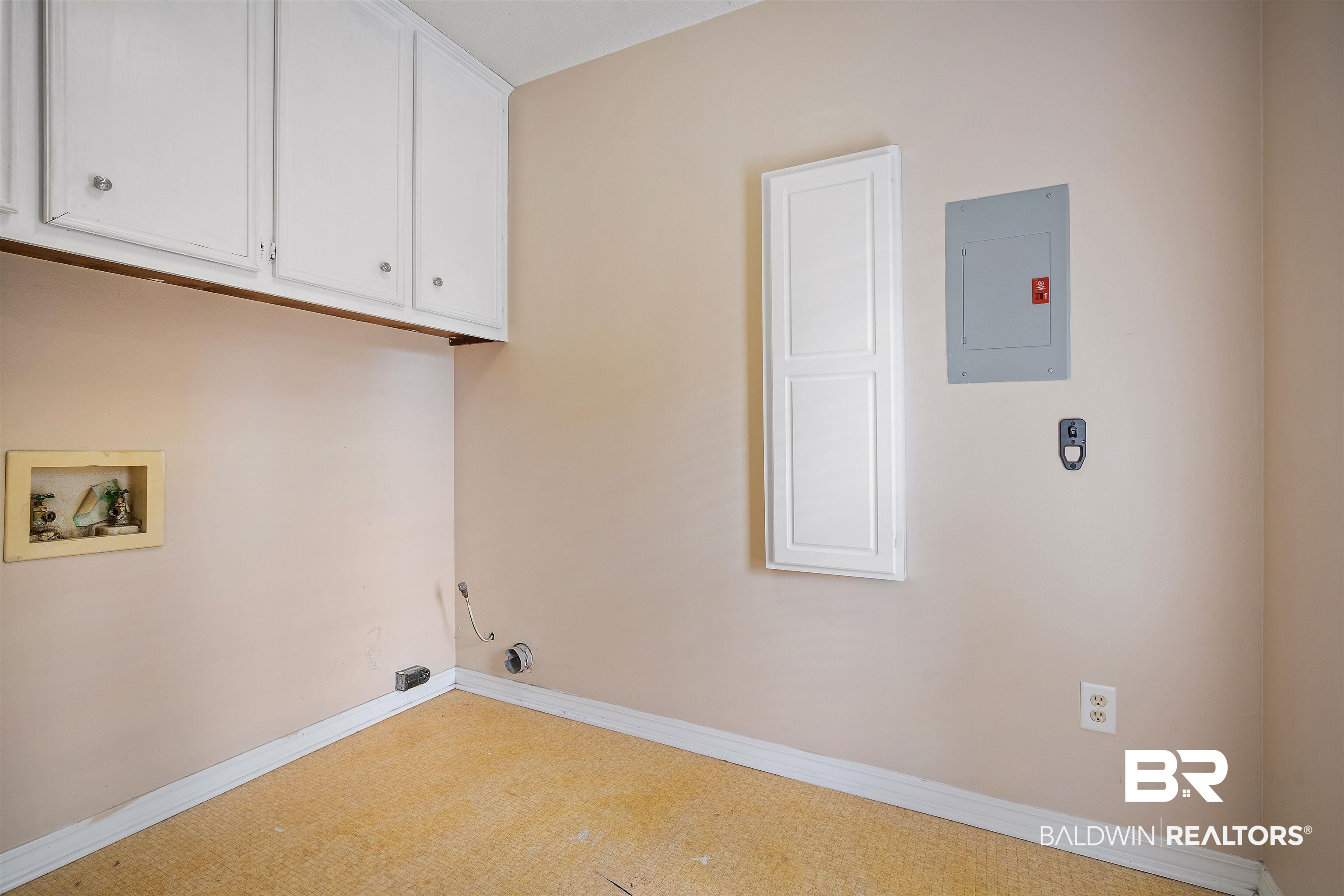 804 Wildwood Avenue Mobile, AL 36609 - Photo 27 of 30 Laundry area with hookup for a washing machine, cabinets, carpet floors, electric panel, and hookup for a gas dryer