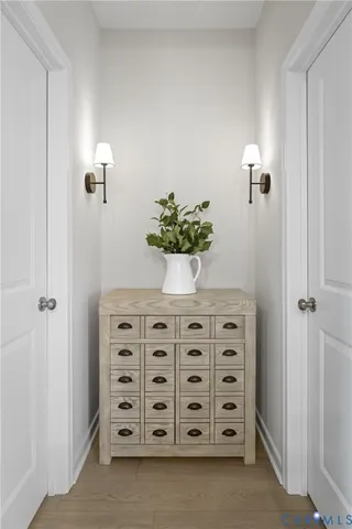 a view of a hallway with closet