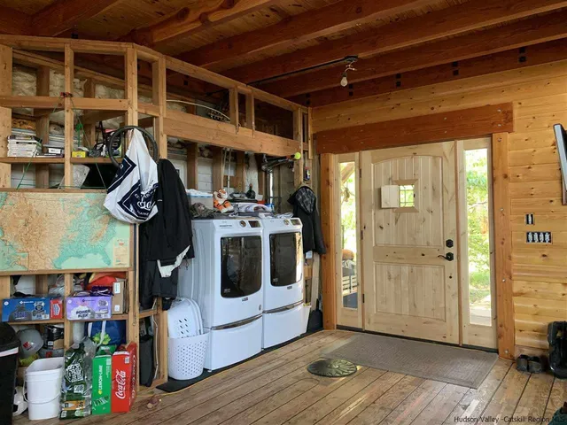 a utility room with dryer and washer