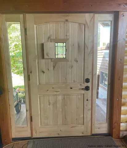 a view of a wooden door