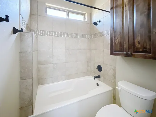 a bathroom with a toilet and a bathtub