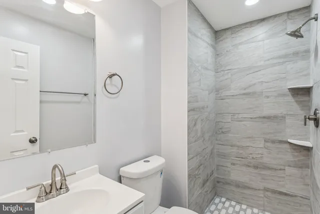 a bathroom with a toilet a sink and mirror