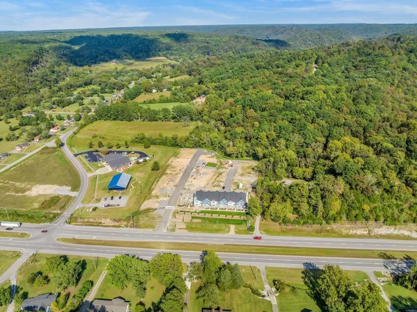 a view of water with a lake
