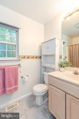 a bathroom with a sink a toilet and a window