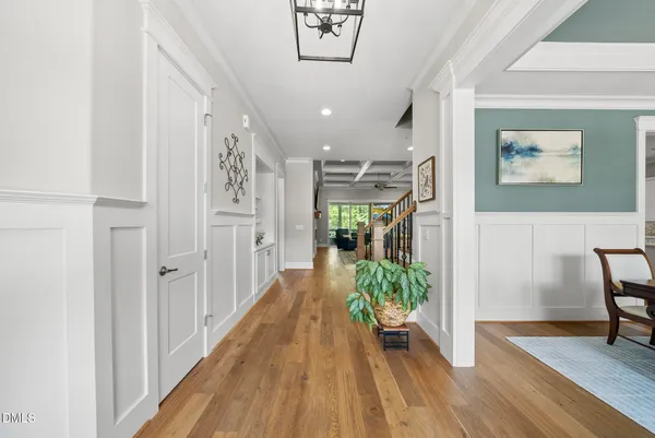 an aerial view of valley and lake