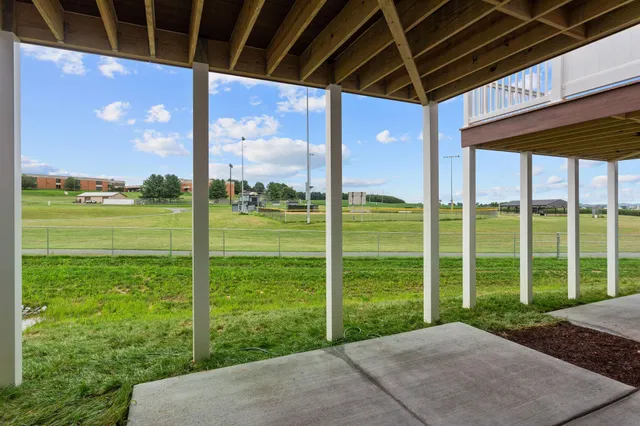 a view of a lake in middle of the town