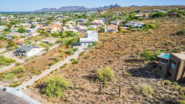 a view of a city with a mountain