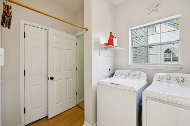a utility room with dryer and washer