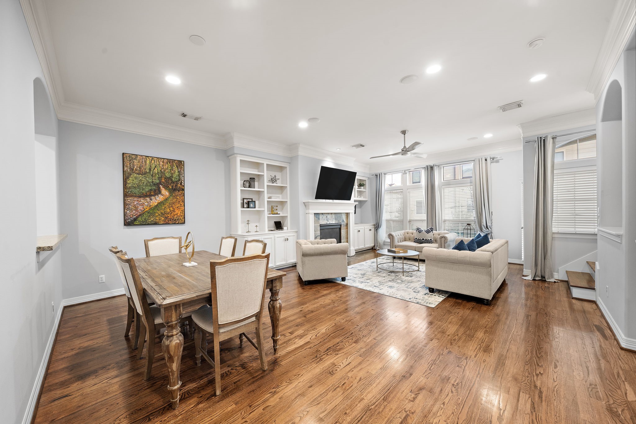 3929 Floyd Street Houston, TX 77007 - Photo 15 of 42 a living room with fireplace furniture and a wooden floor