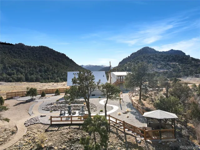 a view of a terrace with a water view