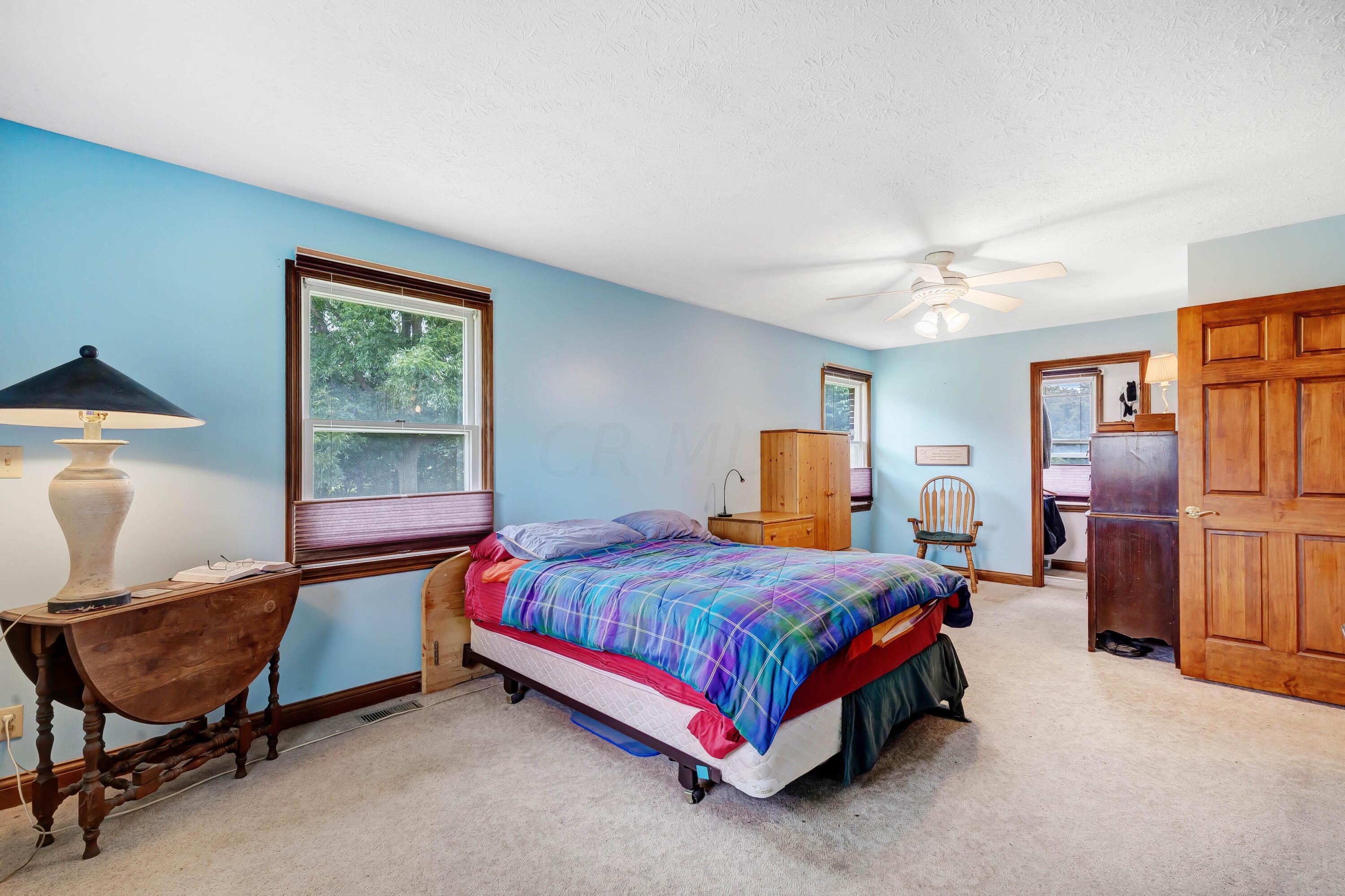 8558 Morris Road Hilliard, OH 43026 - Photo 10 of 74 • Tan carpet • Blue painted walls • Lighted ceiling fan • Up/down shades