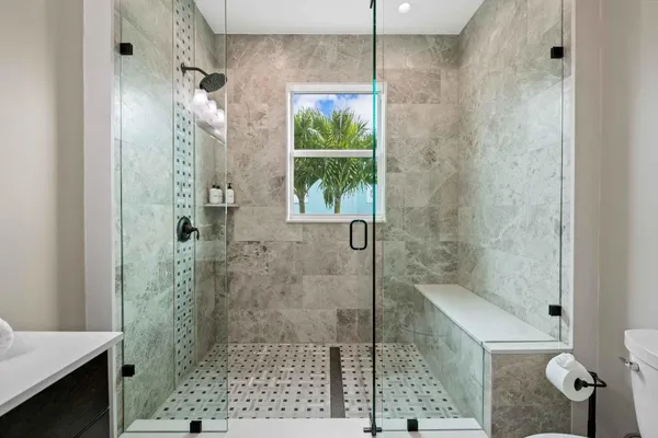 a bathroom with a shower